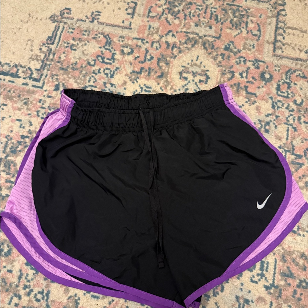 Nike Women's Black Shorts with Purple Trim- Medium